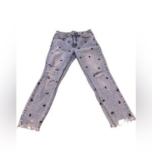 Material Girl Light Blue Straight Leg Jeans with Butterflys Distressed Size 5